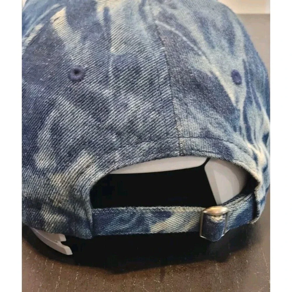 Kendall+Kylie Strapback Dad Hat Bleached Blue Denim Cap Pink Embroidered Logo